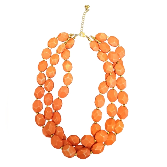 Bold Coral Hues and Gold Multi-Strand Necklace - Picture 3 of 3